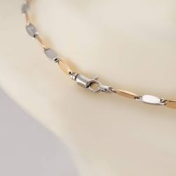 Collana Girocollo 60cm Tubolare Squadrata alternata Oro Bianco e Rosa