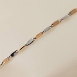 Collana Girocollo 60cm Tubolare Squadrata alternata Oro Bianco e Rosa