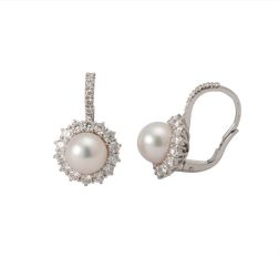 Akoya Pearl and Round Diamonds Pendant Earrings