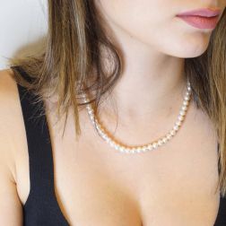 photo of worn Yellow Gold Easy Pearls Necklace