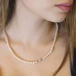 photo of worn Pearls Necklace with Diamond White Gold Barrel
