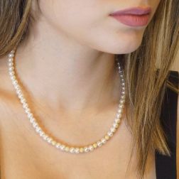 photo of worn Targa Pearls 5 Yellow Gold Necklace