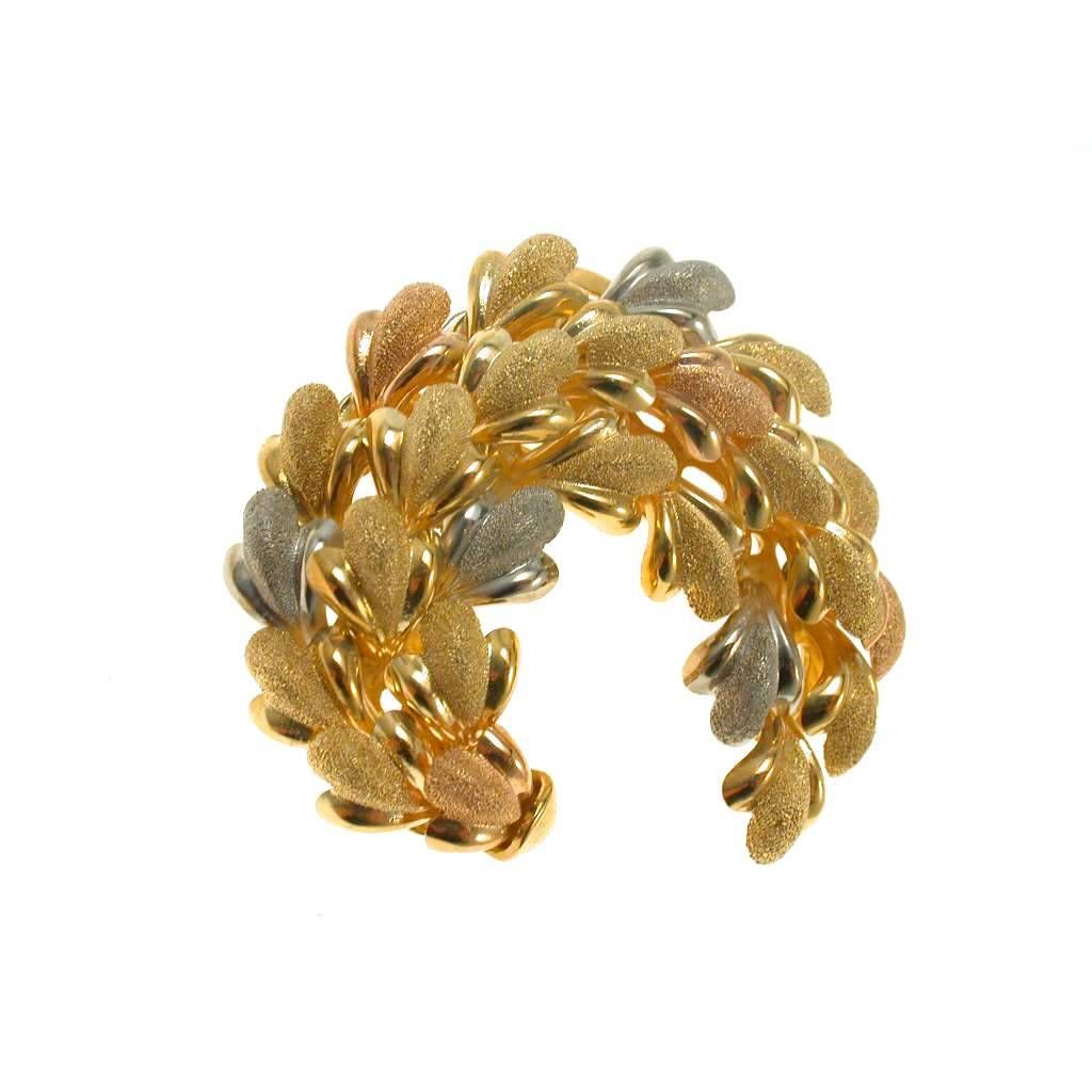 Moon Brooch Charm with Yellow, White and Pink Gold Leaves
