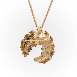 Spilla a Luna con Foglie Oro Giallo Bianco e Rosa retro ciondolo