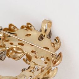 Moon Brooch Charm with Yellow, White and Pink Gold Leaves