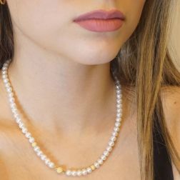 photo of worn Central 2 Yellow Gold Pearls Necklace