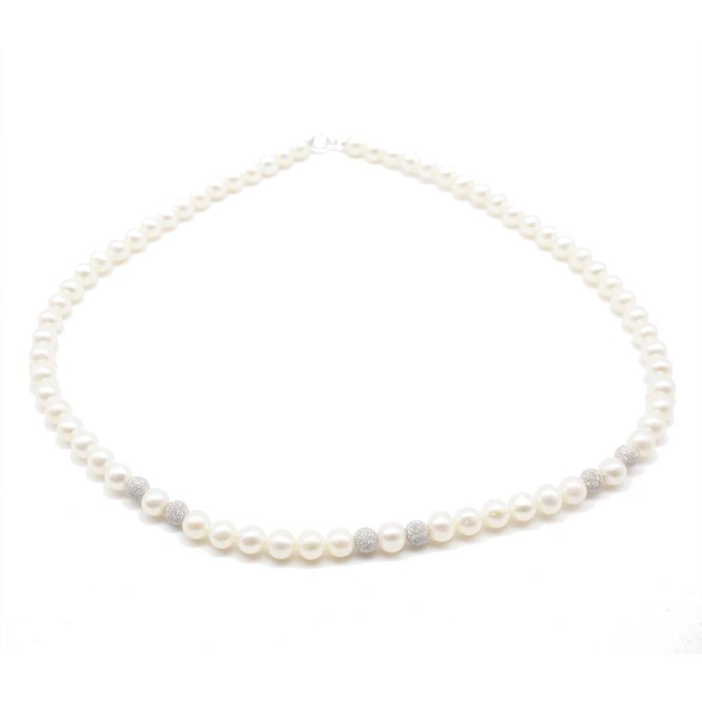 Girocollo Perle 2 x 3 Oro Bianco