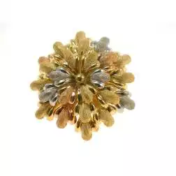 Spilla Cespuglio Floreale con Foglie in Oro Giallo Rosa e Bianco