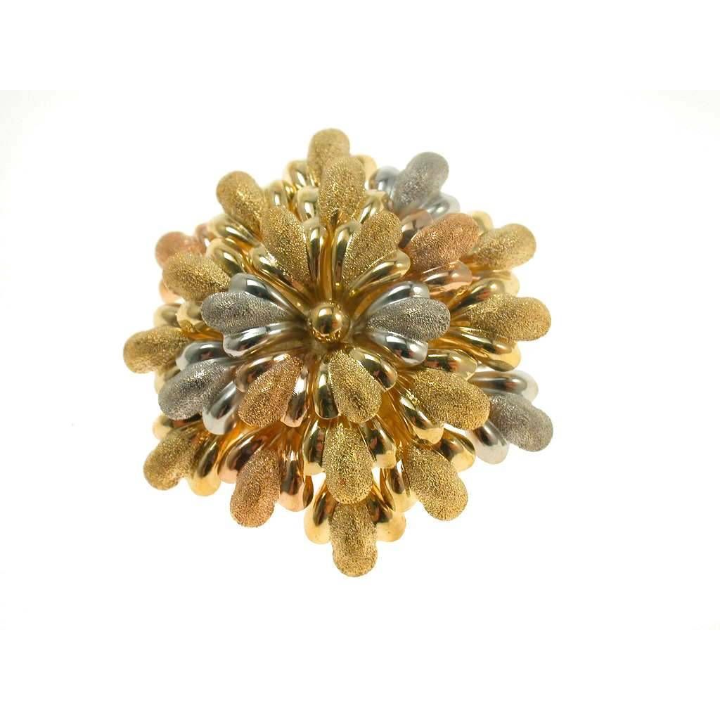 Brooch Floral Bush with Leaves in Yellow, Pink and White Gold