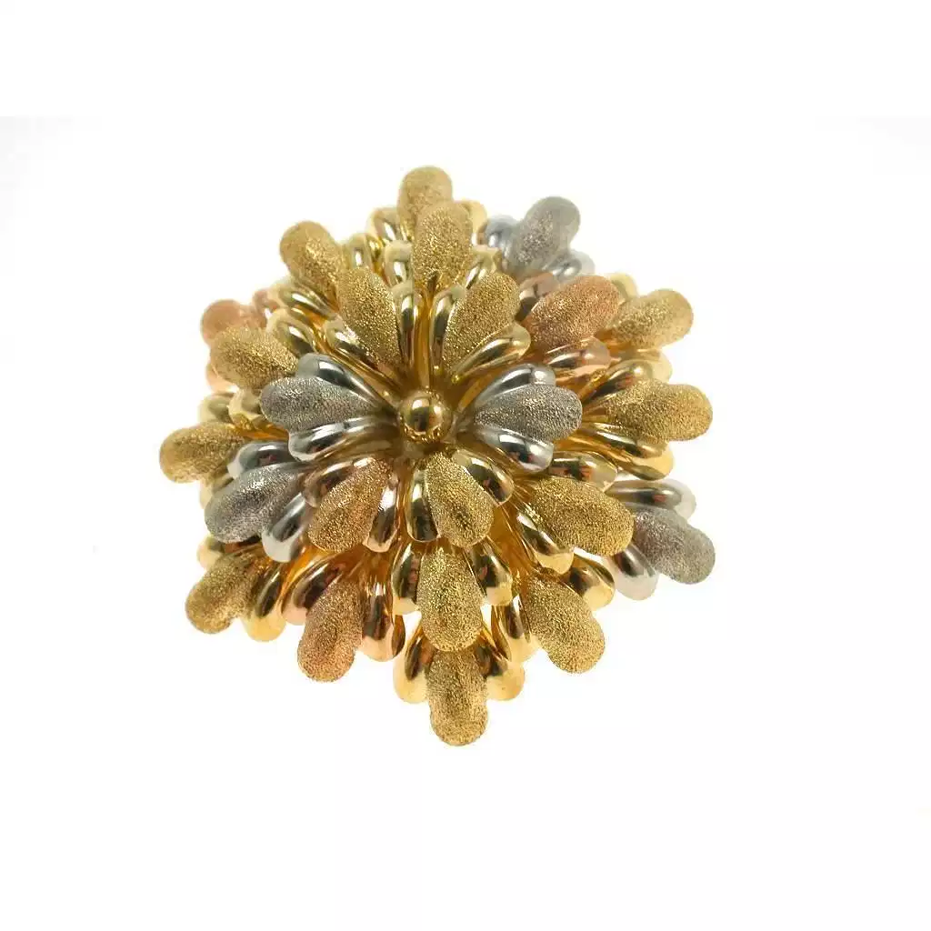 Spilla Cespuglio Floreale con Foglie in Oro Giallo Rosa e Bianco