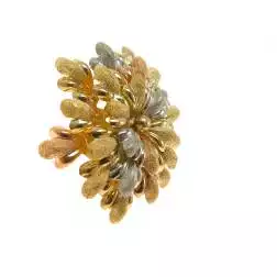 Spilla Cespuglio Floreale con Foglie in Oro Giallo Rosa e Bianco