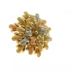 Spilla Cespuglio Floreale con Foglie in Oro Giallo Rosa e Bianco