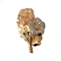 Spilla Fiori Magnolie con Foglia in Oro Rosa e Bianco