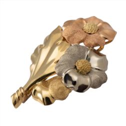 Flowers Brooch with Rose and White Gold Leaf