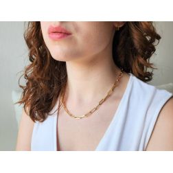 Collana Girocollo Catena Rolò Squadrata Ovale 45cm Oro Giallo foto indossata