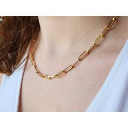 Collana Girocollo Catena Rolò Squadrata Ovale 45cm Oro Giallo foto indossata