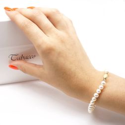 Bracciale Perle Barilotto Diamantato oro giallo indossato