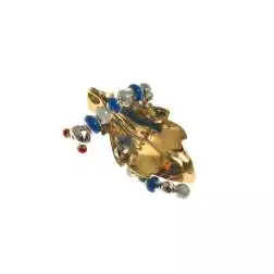 Ciondolo Bruco Blu Oro su foglia in bronzo