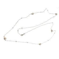 96 cm Long Necklace with Akoya Pearls and Diamonds in White Gold