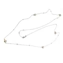 Collana Lunga 96cm Perle Akoya e Diamanti in Oro Bianco