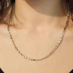 Photo of Worn Ovals with Triangles Necklace 50cm in Yellow and White Gold