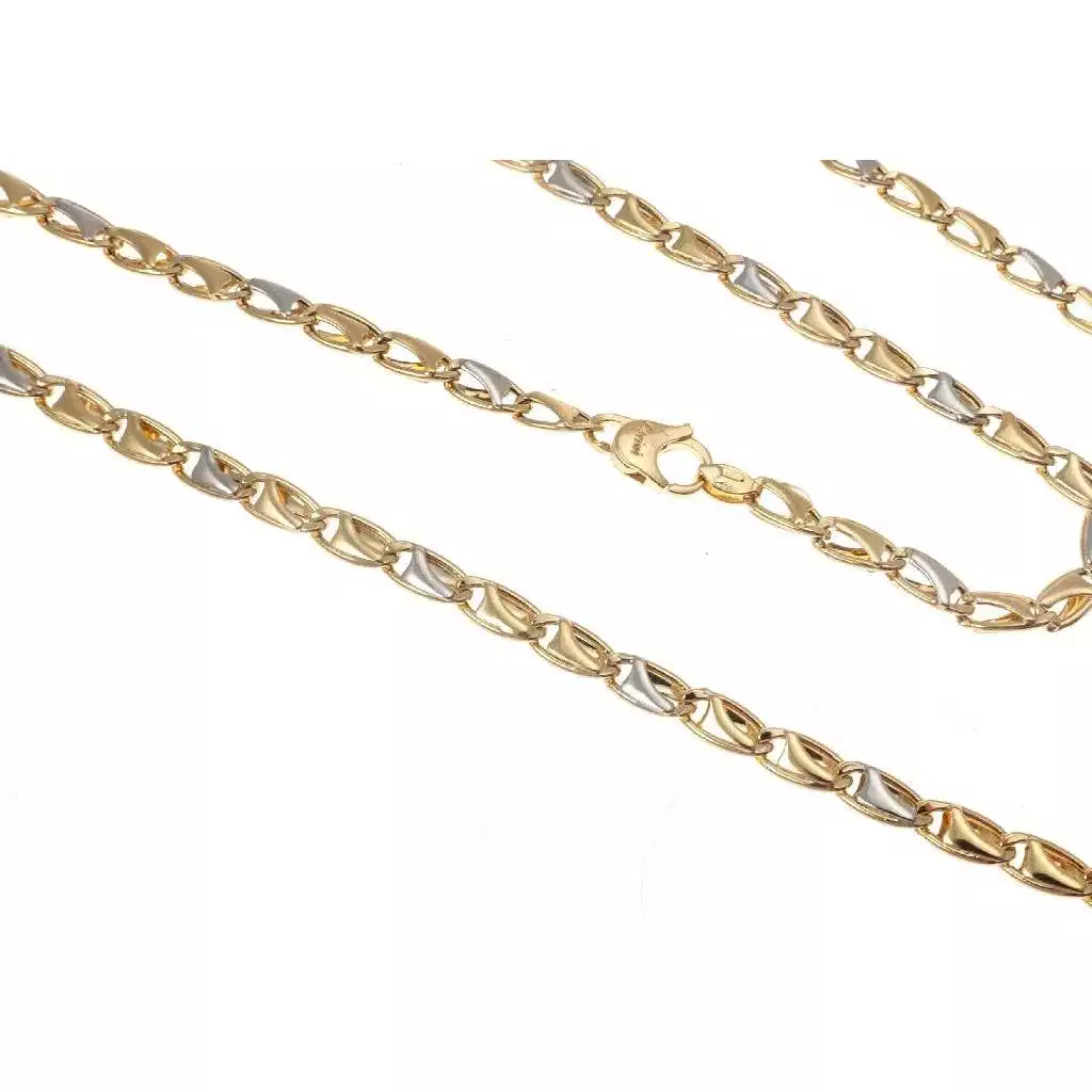 Collana 50cm a Ovali con Triangoli all'interno in Oro Giallo e Bianco