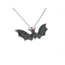 Collana Ciondolo Pipistrello Diamanti Neri e Rubini