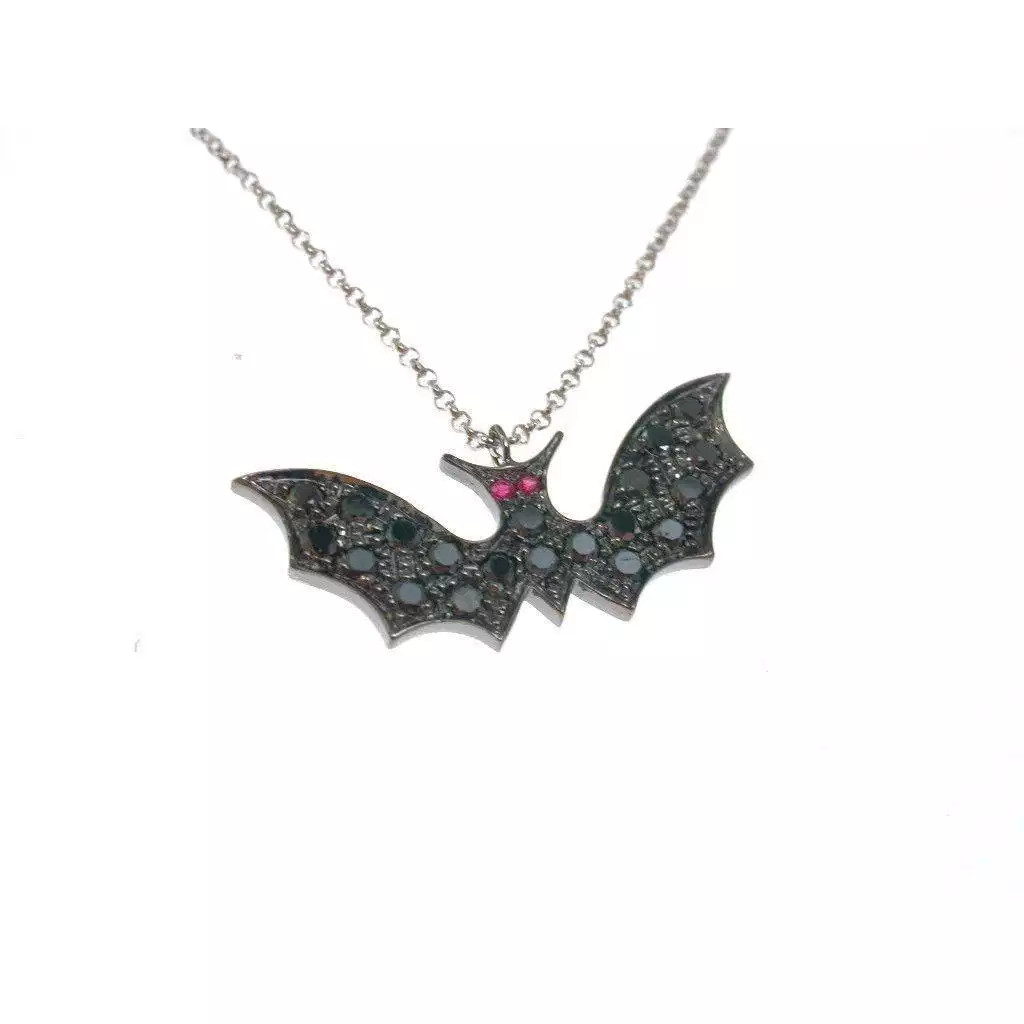 Collana Ciondolo Pipistrello Diamanti Neri e Rubini