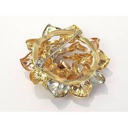Spilla Floreale con Petali in Oro Giallo Rosa e Bianco retro