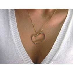 Photo of worn LOVE Necklace 54 Blue Sapphires in Yellow Gold