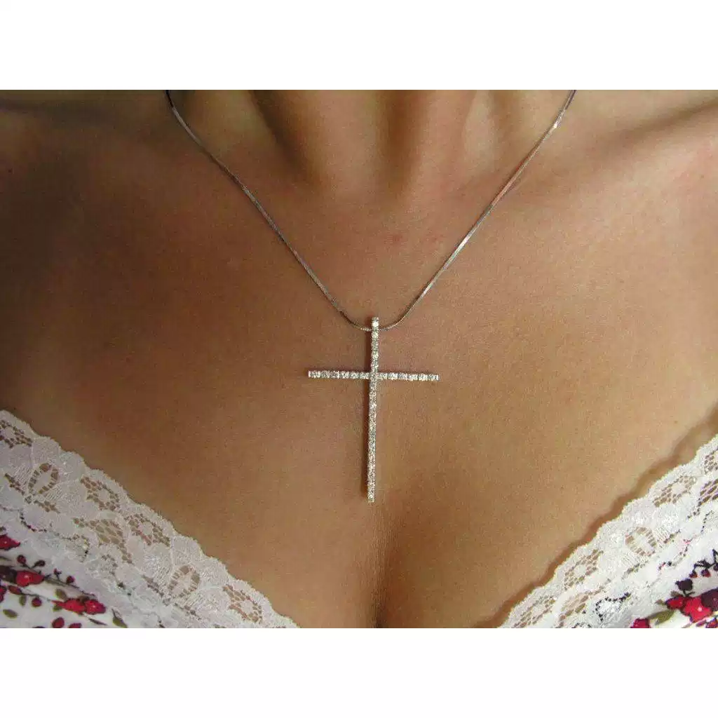 Photo of worn Easy Necklace with cross