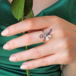 Anello Libellula viola e blu foto indossata