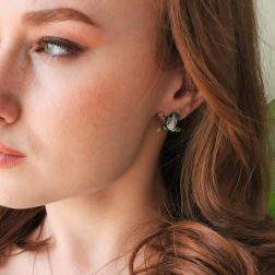 Photo of worn Frog Earrings Diamonds and enamelled