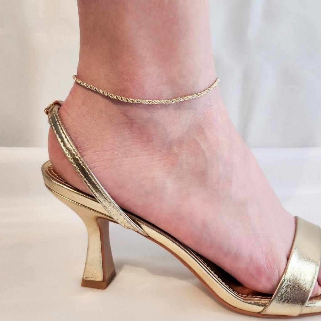 Anklet rope yellow and venetian chain in white gold  22.50cm - 25cm x 2.20mm