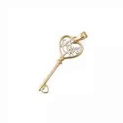 Ciondolo Chiave in Oro Giallo "Love" in Oro Bianco