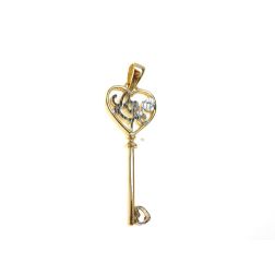 Yellow Gold Key Pendant "Love" in White Gold