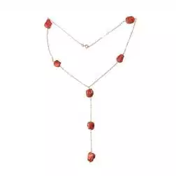 Y Necklace in Yellow Gold and Red Coral