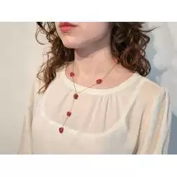 photo of worn Y Necklace in Yellow Gold and Red Coral
