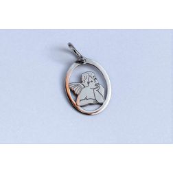 Little Angel in Oval medal Pendant in white gold