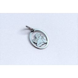 Little Angel in Oval medal Pendant in white gold