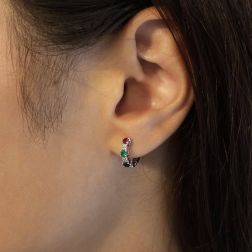 Round Hoops with Ruby Emerald and Sapphire Diamonds photo of worn