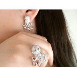 Anello Polpo Diamanti oro bianco 18kt foto indossata