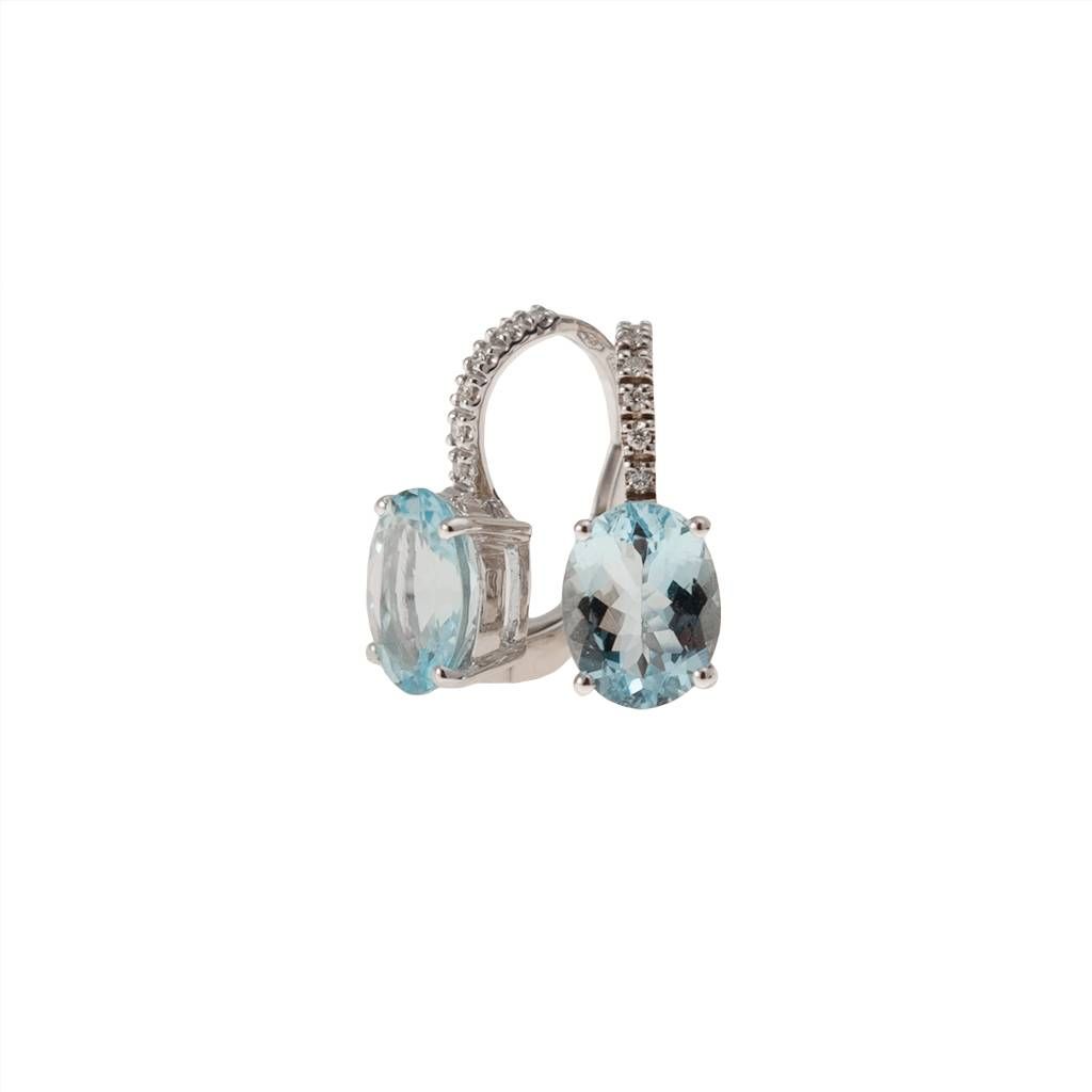 Aquamarine 9mm x 7mm and Diamond Earrings