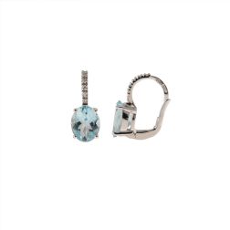 Aquamarine 9mm x 7mm and Diamond Earrings