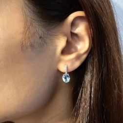 Aquamarine 9mm x 7mm and Diamond Earrings photo of worn