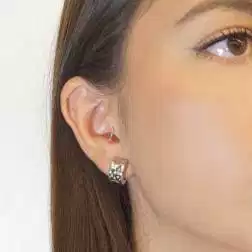 Photo of worn Round hollowed Hoops in white gold