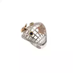 Anello Design Stella e Cuore con Diamanti e Zaffiri Blu