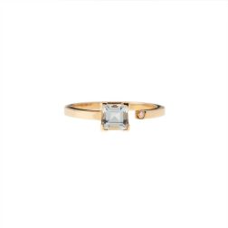 Anello Solitario Aperto con Acquamarina Quadrato 5mm e Diamante Oro Giallo