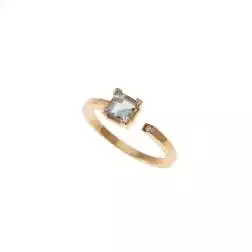 Anello Solitario Aperto con Acquamarina Quadrato 5mm e Diamante Oro Giallo