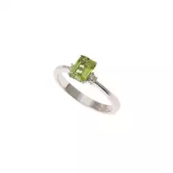Anello Solitario con Peridoto 7mm x 5mm e 2 Diamanti Oro Bianco
